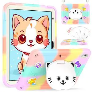 AOKOZZY Case for iPad (A16) 11th Generation 11 Inch (2025) iPad 10th Generation 10.9 Inch (2022),Full-Body Drop Protection i Pad Case 10th Gen with Cat Stand and Pencil Holder Shoulder Strap-Colorful