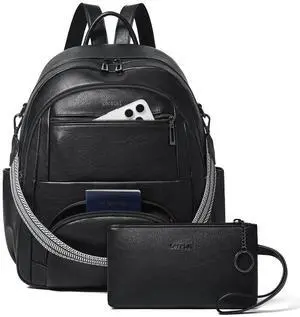 Leresas 35L Backpack Purse for Women Men Large Travel Backpack for Work College Laptop Back Pack Vegan Leather Fashion Black