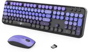 FOPETT Wireless Keyboard and Mouse Combo, 104 Keys Full-Sized 2.4 GHz Round Keycap Colorful Keyboards, USB Receiver Plug and Play, for Windows, Mac, PC, Laptop, Desktop (GradientPurple)