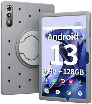 Naclud 10.51 Inch Tablet, 6GB RAM 128GB ROM Android 13 Tablet with Decorative Perforated Case, Octa-Core 2.0Ghz Processor, 1920*1200 FHD Screen, 5MP+13MP Camera, 6200mAh, GPS, WiFi, Bluetooth (Ivory)