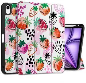 DONGKE for iPad Air 11 Inch Case M3 2025 / M2 2024 & iPad Air 5th 2022 / 4th Generation 2020 10.9 Inch, Ultra Thin Soft TPU Back Cover with Pencil Holder Support Auto Wake/Sleep, Strawberrys