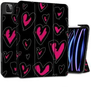 MEEgoodo Case for iPad Pro 12.9 Case M2 6th/5th/4th/3rd Generation 2022 2021 2020 2018, Protective Tablet Cover with Soft Back Shell for Kids, Handwritten Heart