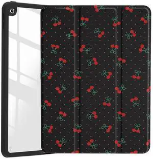 JOYLAND Cute Cherry Polka Dot Case for iPad (A16) 11th Gen 2025 11-inch/10th Gen 2022 10.9 inch, Girly Clear Acrylic Hard Back Black Case with Pencil Holder Trifold Stand Tablet Cover for Women