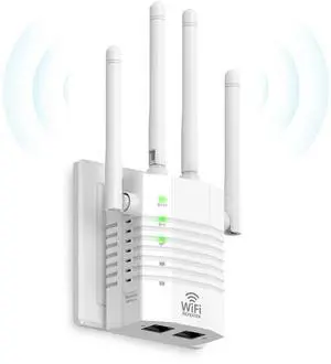 AOOEPU 1200Mbps Dual - Band WiFi Extender Signal Booster, WiFi Extender with 4 Antennas, WiFi Booster Covers Up to 12880 Sq.ft & 105 Devices, WiFi Repeater with Wall - Plug Signal Booster for Home