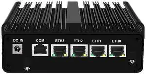 Fanless Mini PC Firewall Soft Router Alder Lake N100 3.4GHz with 16GB DDR5 RAM 512GB NVME SSD, 4X i226V LAN, 1xCOM, 1xHD/DP 4K 4096 x 2160, 4G/5G SIM Slot, AES-NI