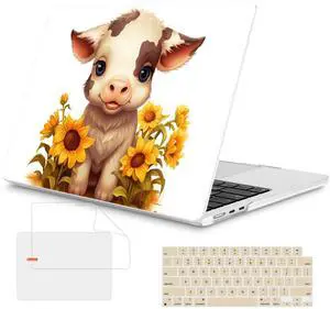 Mektron Compatible with M4 MacBook Air 15 inch Case 2025 A3241 2024 2023 M3 A3114 A2941 M2 Liquid Retina Display Touch ID, Plastic Hard Case & Keyboard Skin & Screen Protector - Cute Cow