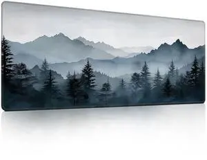 Misty Mountain Forest Mouse Pad, Foggy Mountainous Forest Mousepad - Large Non - Slip Desk Mat for Office, PC & Laptop - 31.5"x11.8" x 3mm
