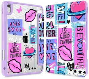 May Chen for iPad (A16) 11th Generation Case 11 Inch 2025, iPad 10th Gen Case 2022 10.9 inch, Built-in Pencil Holder with Shockproof Cover Clear Back Shell Auto Wake/Sleep, Girls calligraphic