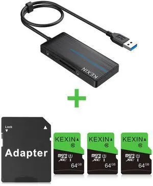 KEXIN 3 * 64GB Micro SD Card Memory Card + KEXIN USB Hub 3.0 USB Splitter