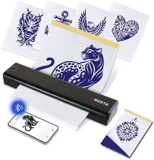 ORGSTA Tattoo Stencil Printer with 10pcs Transfer Paper, Portable Thermal Tattoo Printer Machine for Artists & Beginners, Compatible with Phone, Tablet, PC