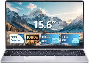 15.6 Inch Laptop, Gaming Laptop N95 Processor(Up to 3.4GHz) 1920X1080 FHD IPS Screen,laptops Computer 16GB DDR4 1TB SSD 180°Open Angle Fingerprint Unlock Backlit Keyboard WiFi 5 for Business Student