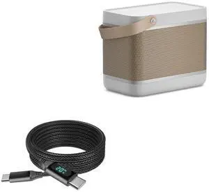 BoxWave Cable Compatible with Bang & Olufsen Beolit 20 - PowerDisplay PD Cable (6ft) - USB-C to USB-C (100W), LED Wattage Info Extra Long Braided Nylon - Jet Black