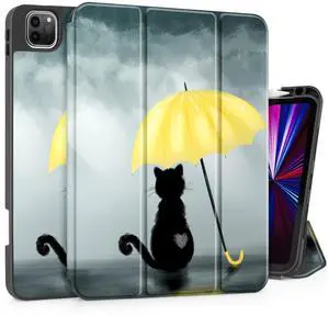 Tuiklol for New iPad Pro 11 inch Case 2022 2021 2020 2018 (1/2/3/4 Gen), Convenient Magnetic Attachment, Pencil Holder, Auto Wake/Sleep, Trifold Stand Smart Case with Soft Back,Black Cat