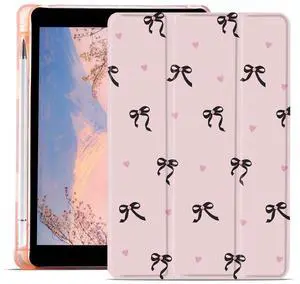 AdorableWhimsy Cute Bow Case for iPad (A16) 11th Generation 2025 11 Inch/iPad 10th Generation 2022 10.9 Inch with Pencil Holder Auto Wake/Sleep Trifold Pink Leather Soft TPU Back Cover
