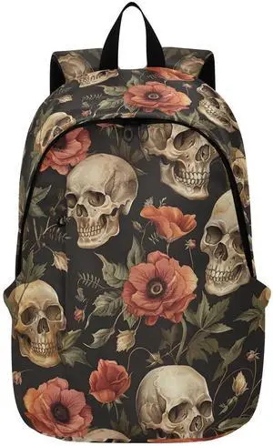 ALAZA Retro Skull Flowers Backpack Laptop Notebook Bag College Bag Bookbag Casual Travel Trip Daypack for Women Men Fits 15.6 Laptop