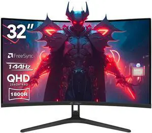 CRUA 32" Curved Gaming Monitor,144Hz QHD(2560 * 1440P) VA Screen, 1800R Monitors, Computer Monitor Support FreeSync, 99% sRGB, Low Blue Light, with HDMI/DisplayPort, Support Wall Mount- Black