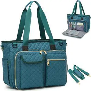 BISKLNDN Teacher Tote Bag - 15.6 inch Laptop Teacher Bags for Women, Nursing Bag for Work, Nursing, College, Office & Commuter, Womens Briefcase Quilted Tote Handbag with Insulated Pockets, Green