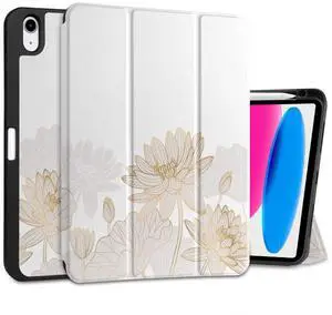 DONGKE Case for iPad 11th Generation 11 Inch 2025 (A16 Chip) & iPad 10th Generation 10.9 Inch 2022 with Pencil Holder-[Auto Wake/Sleep], Trifold Stand Soft TPU Protective Cover, Gold Lotus