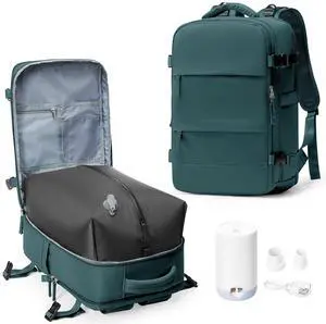 Vacuum Backpack Travel with Electric Vacpack Pump, Vacuum Compression Bags Travel Backpack for Women Men, Flight Approved Waterproof Carry on Backpacks Laptop Work Weekender Daypack, Large, Blue