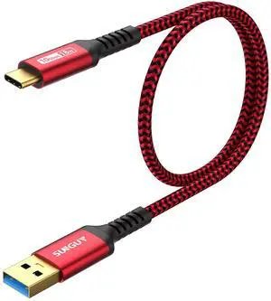SUNGUY 10Gbps Android Auto USB C Cable 1.5FT, 5-Pack 3A USB 3.1 Gen 2 Fast Charge & Data Transfer USB C CarPlay Cable, for iPhone 17/16/15 Pro Max, Samsung T7, Galaxy S23 S22 Ultra Note 20, SSD (Red)