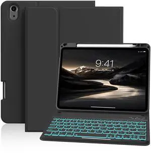 aoub Keyboard Case for iPad Air 11 inch (M3/M2) 2025/2024, iPad Air 5th / 4th Generation 10.9 inch 2022/2020-7 Color Backlit Detachable Keyboard, Stand Folio Cover with Pencil Holder, Black