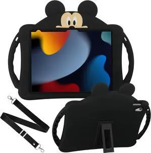 Beszeith for iPad Air 5th/4th Generation Case (2022/2020), iPad pro 11 inch Case (4th/3rd/2nd/1st Gen), iPad Air 10.9 case with Adjustable Strap/Stand, Cute Cartoon Cover for Kids Boys (Black)