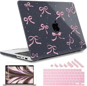 May Chen for MacBook Pro 14 inch M5 M4 M3 M2 M1 Chip, A3434 A3112 A3185 A3401 A2918 A2992 A2779 A2442, 2021-2025 Released, Plastic Hard Hard Cover with Keyboard Cover, Bow Black Glitter