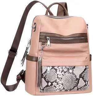 ALTOSY Genuine Leather Backpack Purse for Women Convertible Shoulder bag Soft Crossdody Bag with Laptop Compartment Large (S108 Dark Pink/Coffee/Grey)