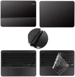 yiodelu 5-in-1 Tablets Decals Sticker for iPad Pro M4 2024 (A2925/A2926) 13 inch Magic Keyboard Protective Skin(Black) with Waterproof Transparent TPU Keyboard Cover