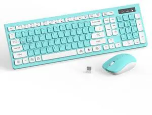 RECCAZR Wireless Keyboard and Mouse Combo, Full-Sized Keyboard and Adjustable DPI Mouse, 2.4GHz USB Receiver, Wireless for PC, Windows, Desktop, Laptop (Blue)