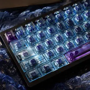 Blue Crystal Clear Keycaps Set, 156 Keys Cherry Profile Transparent Keycaps for 60% 65% 75% 100% Backlit Wireless Gateron Mx Switches Mechanical Gaming Keyboard