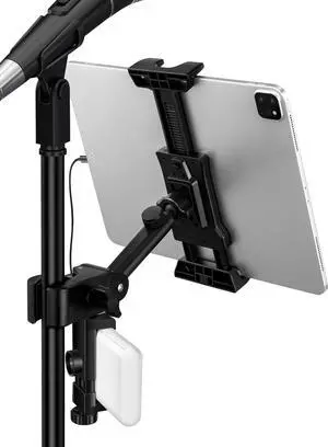 LZSIG Tablet Holder for Mic Stand with Power Bank Clip - Adjustable iPad/iPhone Mount for Music Stand, Compatible with 4.7-13.5" Smartphones, Kindle, Android - Outdoor Streaming & Recording