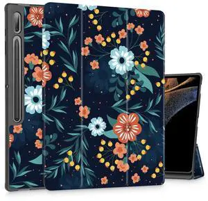 Tuiklol Tablet Case for Samsung Tab S10 Ultra (2024 Release) / Tab S9 Ultra 14.6 Inch (2023 Release), Built-on Pencil Holder Slim Hard Shell Case Trifold Stand Cover Auto Wake/Sleep, Colorful Flower