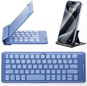 PuechAxe Bluetooth Foldable Keyboard with Stand Holder, Rechargeable Pocket Size Folding Travel Keyboard for iPhone, iPad, Tablet, Laptop, Smartphone, B088BL