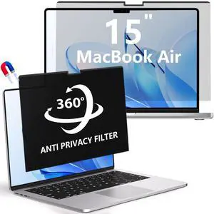 LUSA DESIGN Magnetic MacBook Air 15 Inch Privacy Screen(2023-2025, M2, M3, M4), Removable Anti Glare Blue Light Macbook Pro Screen Protector, 360° Anti Spy and Easy Install Shield