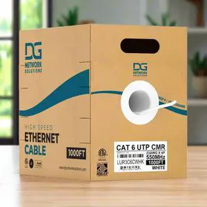 DG Cat6 Riser (CMR), 1000ft, Unshielded, 23AWG, Solid Bare Copper, Up to 10Gb Speeds, No Spline, Faster-Easier Terminations, 550MHz, ETL Listed, Indoor/Home/Commercial Use, Bulk Ethernet Cable, White