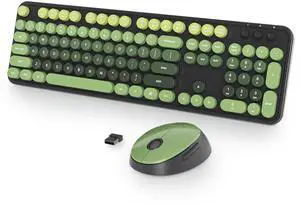 SbocKeeb Wireless Keyboard and Mouse Set, Retro Typewriter, 2.4GHz Full Size 104-Key Cute Keyboard with Number Pad, Colorful with Round Keycaps for Windows PC Laptop(Dark Green)