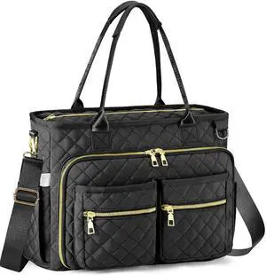 Teacher Tote Bag for Women Large Laptop Bags for Work Nursing Professional Computer Messenger Bag for Office Travel Business (Black)