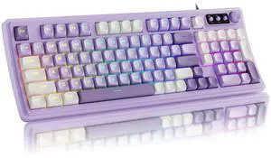 SEUNKWANG EWEADN V97 Cute Creamy Keyboard, Wired Computer Keyboard with RGB Backlit, Media Knob, Curved Body, Silent Keyboard for MAC Xbox PC Gamer-Purple