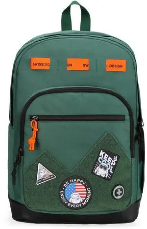 Swissdigital Design Cool Backpack, Stylish School Laptop Backpack with Fun Personalized Patches Fits 16 Inch Notebook, Travel Bag Pefect for Boys & Girls, Forest Green| BERIKON - Includes 3 Patches