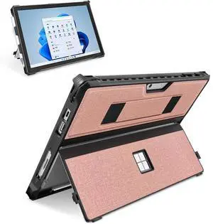 SSS·GRGB Case for 12.3" Microsoft Surface Pro 7+/7/6/5/4/Pro LTE Protective Rugged Cover Case, with Stylus Pen Holder and Hand Strap, Compatible with Type Cover Keyboard, Coupled Pink