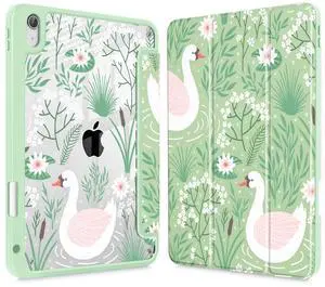 Tuiklol Case for iPad 11 inch (A16 Chip) 2025 Gen 11th / iPad 10.9 inch 2022 10th Gen, Buit in Pencil Holder with Shockproof Cover Clear Transparent Back Shell Auto Wake/Sleep, Goose Green