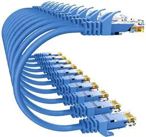 Cat 6 Ethernet Cable 10FT 10Pack, Cat6 Ethernet Patch Cable 10Gbps, High-Speed UTP Cat6 Network Cable Pure Copper, Cat 6 Cable for Home and Office Network, Blue