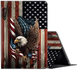 for Fire HD 10 Case 2019/2017 10.1 Inch Tablet Case, Multi-Angle Viewing Anti Slide Folio Stand Smart Cover Cases for All New Kindle Fire HD 10 9th/7th Gen- Bald Eagle with Flag