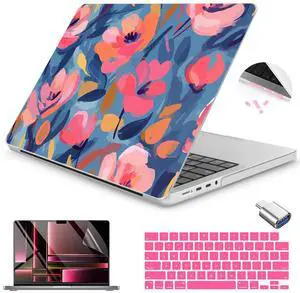 Teryeefi for M4 M5 MacBook Pro 14 inch Case 2025 2024 2023 2021 (M3 A2918 A2992 M2 A2779 M1 A2442 Pro/Max), Laptop Hard Shell Cover + Keyboard Cover for 14 inch Mac Pro, Abstract Pink Flower