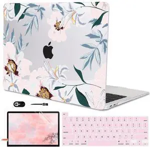 LCMOCICO for MacBook Pro 13 Inch Case 2022 2021 2020 Release A2338 M2 M1 A2251 A2289, Plastic Hard Shell Case for MacBook Pro 13.3 inch with Touch Bar & Touch ID, Pink Peonies & Lilies