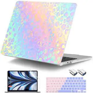 DONGKE for MacBook Air 13.6 Inch Case 2025 2024-2022 A3240 A3113 A2681 M4 M3 M2 Chip Touch ID, Plastic Hard Shell & Keyboard Cover & Type C Adapter for MacBook Air 13 inch M4, Leopard Print