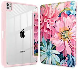 May Chen Case for iPad Pro 11-Inch M5/M4 2025/2024 (6th/5th Generation), Clear Transparent Print Back Shell Slim Stand Shockproof Tablet Cover, Auto Wake/Sleep, Flowers Painting