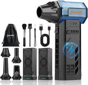 JUFINX Air Duster -250000RPM Electeic Air Duster, Replaceable Batteries 2pcs,Long Life-mini Blower, 3-Gear Adjustable- Cordless air Duster for Keyboard,PCs,Outdoors,Leaves,Car Cleaning (2*Batteries)
