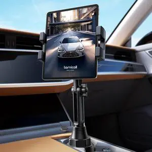 Tablet Holder for Car Cup Mount - Lamicall [15" Height Adjustable][ Ultra Stable] Multi Angle Car Mounts, Cup Holder Phone Holders for 5.2-13" iPad Pro 2025/ Air/ Mini, iPhone 17, Car Accessories